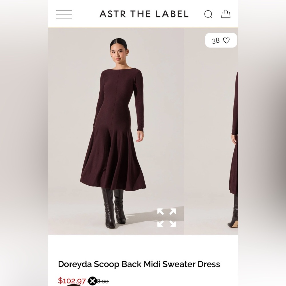 Astr Long-Sleeve Wine Midi Dress